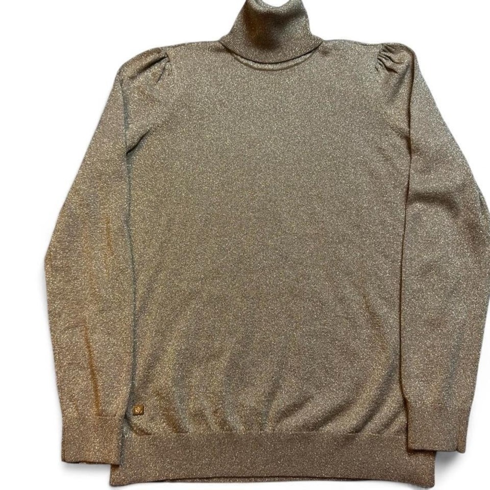 Lauren Ralph Lauren Women's small Gold Metallic Ribbed Turtleneck Knit Sweater